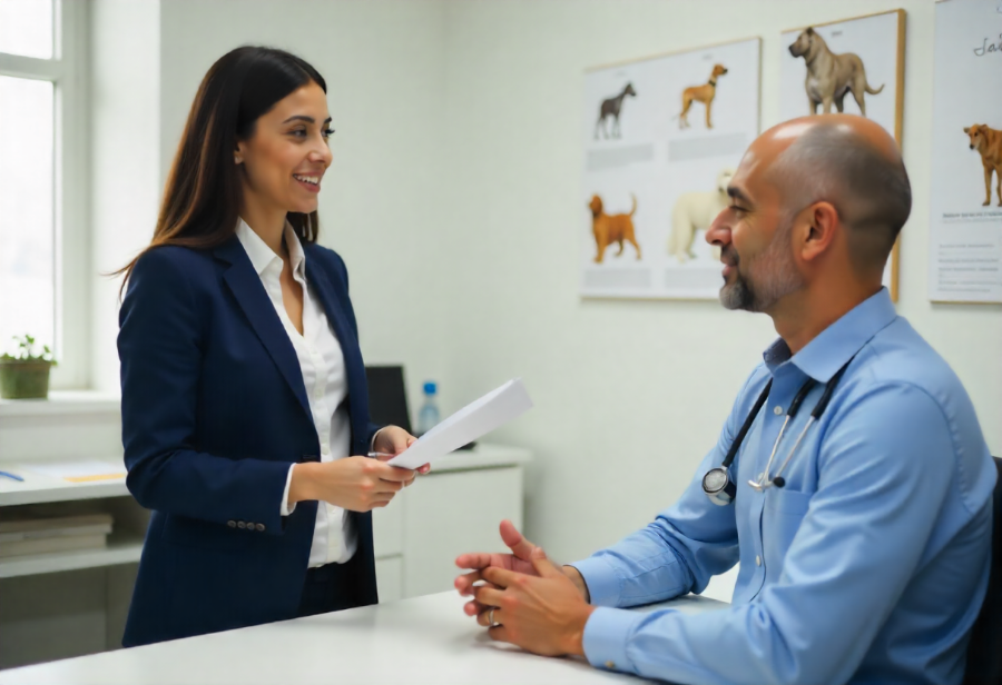 Una consultora habla directamente con un veterinario