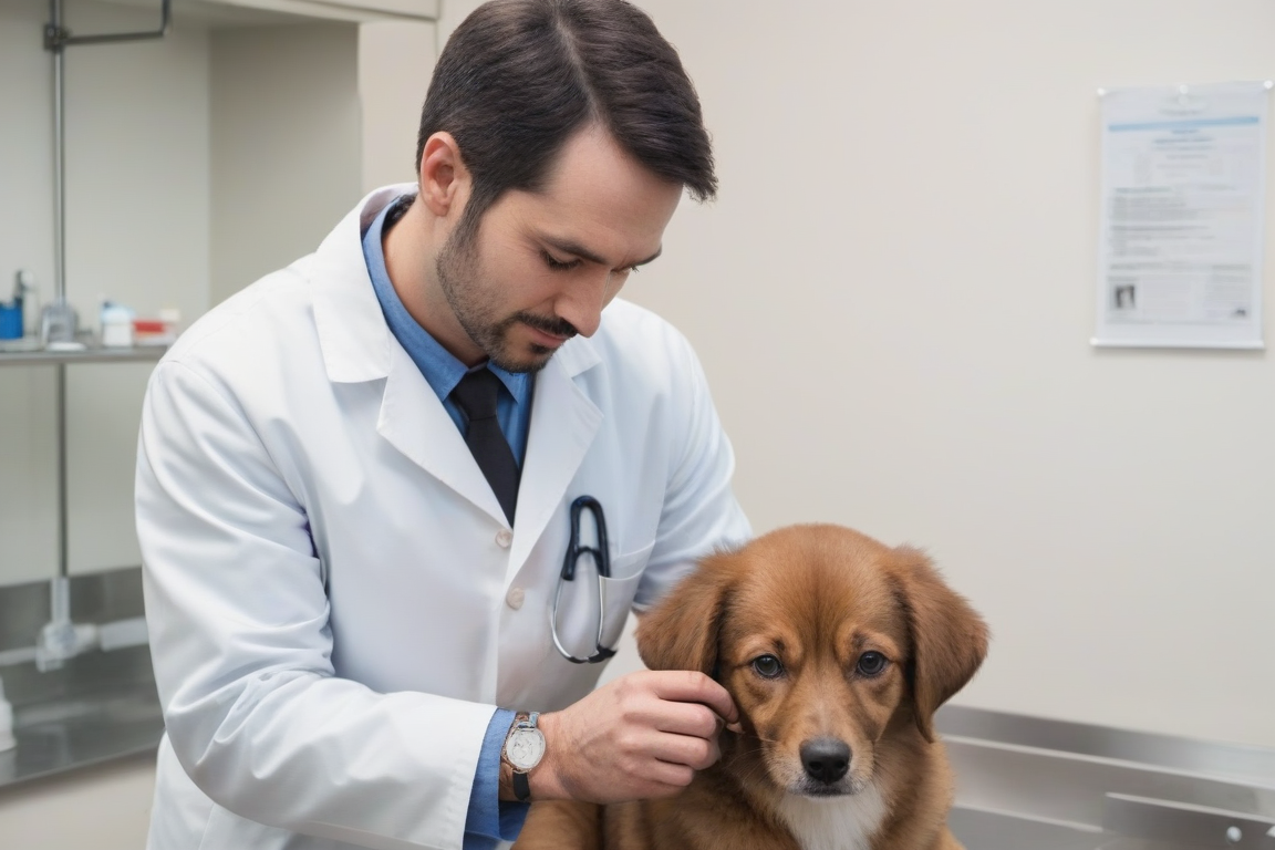 Un veterinario con un perro cachorro