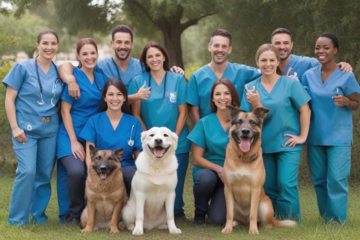 Un grupo de veterinarios felices